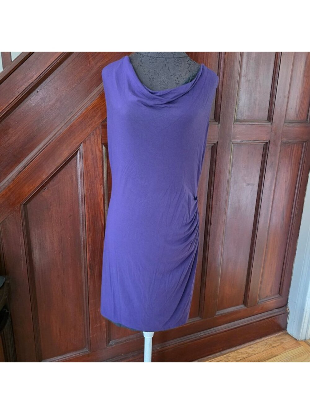 Athleta Sleeveless Purple & Gray Reversible Cowl Neck Dress Side Ruching Size M
